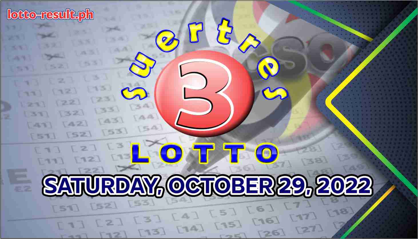 SWERTRES RESULT Today, Saturday, October 29, 2022 - Official PCSO Lotto ...