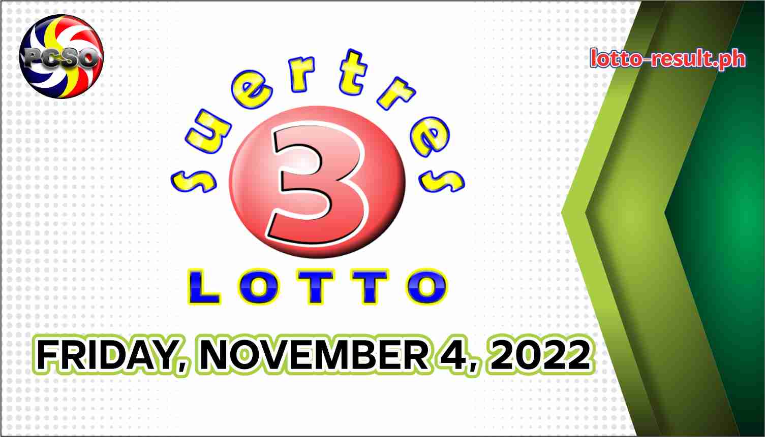 SWERTRES RESULT Today, Friday, November 4, 2022 - Official PCSO Lotto ...